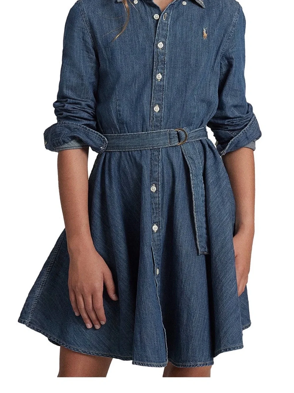 Ralph Lauren Girls Denim Belted Shirt Dress in Indigo